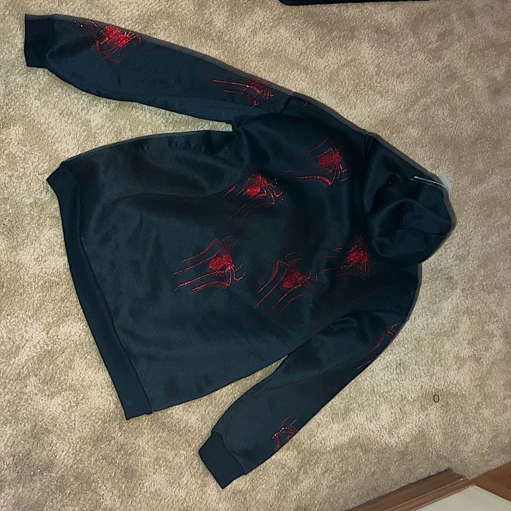 y2k Full Zip Up Hoodie Red Spider RhinoStone Men’s Small
